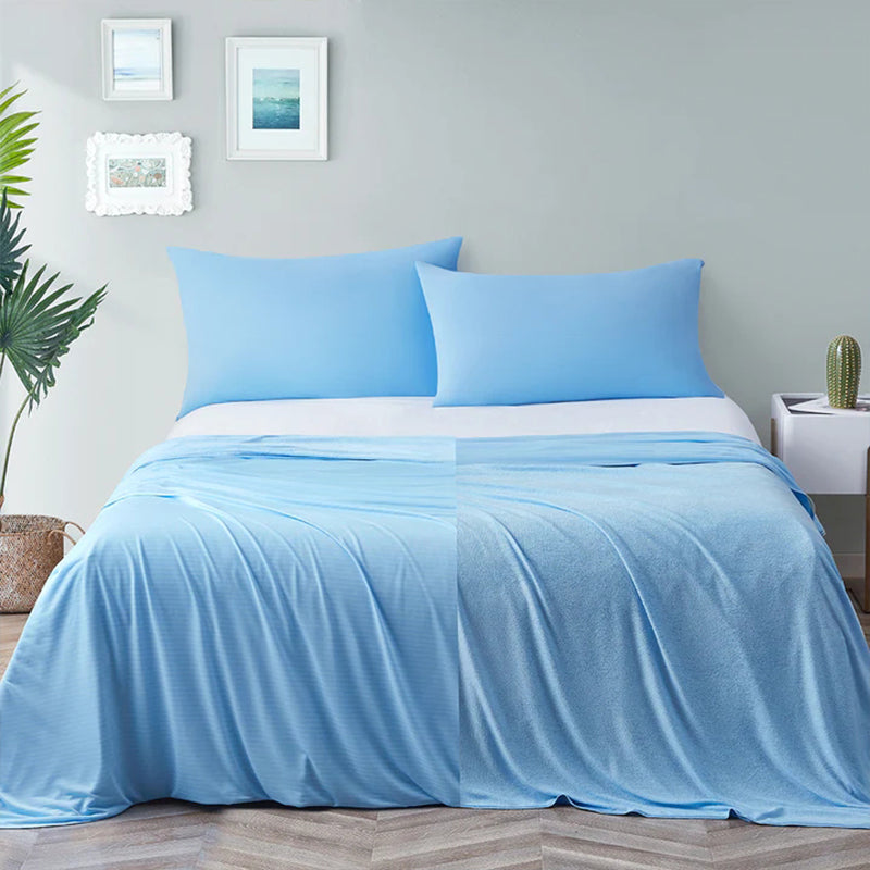 Blue Stripe Cooling Blanket & Blue Pillowcase Bundle