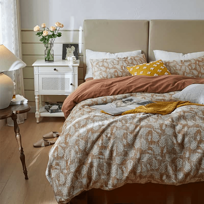 ৪-পিস জাপানি এয়ার লেয়ার গজ ফ্যাব্রিক ডাবল-লেয়ার সফট কটন জ্যাকোয়ার্ড বেডিং সেট, D020