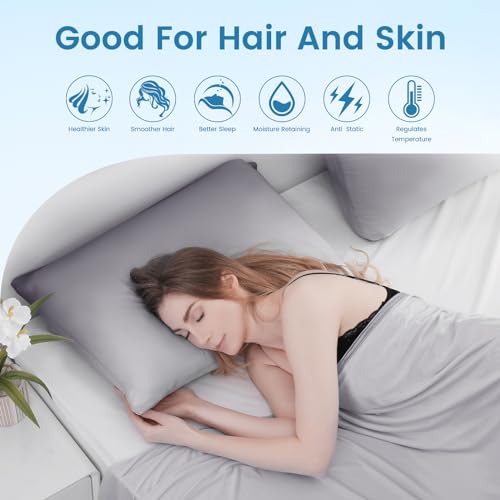 2 Pack Gray Cooling Pillowcases – Breathable, Soft, Skin & Hair Protecting