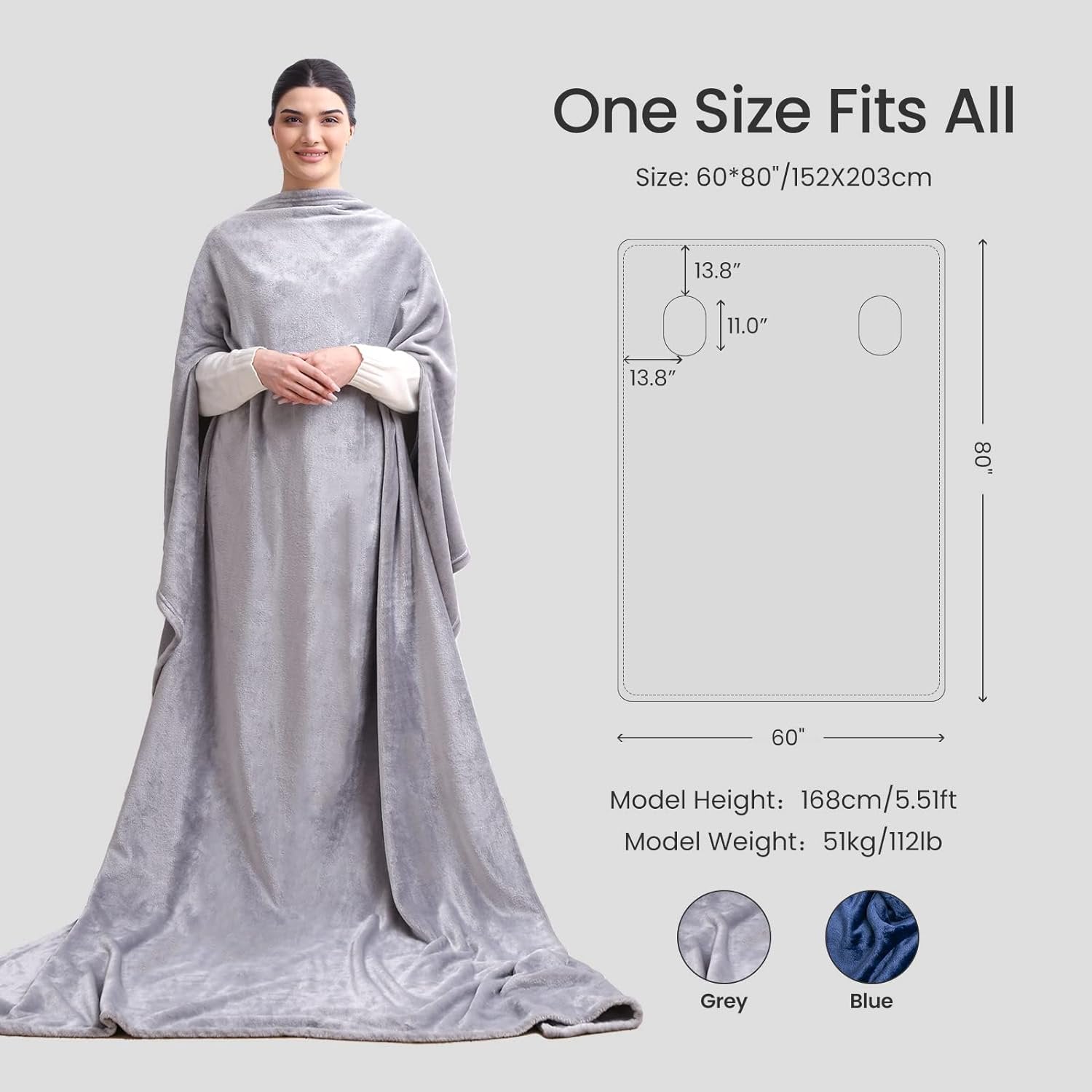 প্রাপ্তবয়স্কদের জন্য পরিধানযোগ্য কম্বল - Elegear পরিধানযোগ্য ফ্ল্যানেল থ্রো কম্বল ফোন টিভি কম্বল আপনার হাত মুক্ত রাখুন, নরম আরামদায়ক ফাজি মোড়ানো কম্বল প্রাপ্তবয়স্কদের জন্য অনন্য ক্রিসমাস উপহার - ৮০"x৬০"