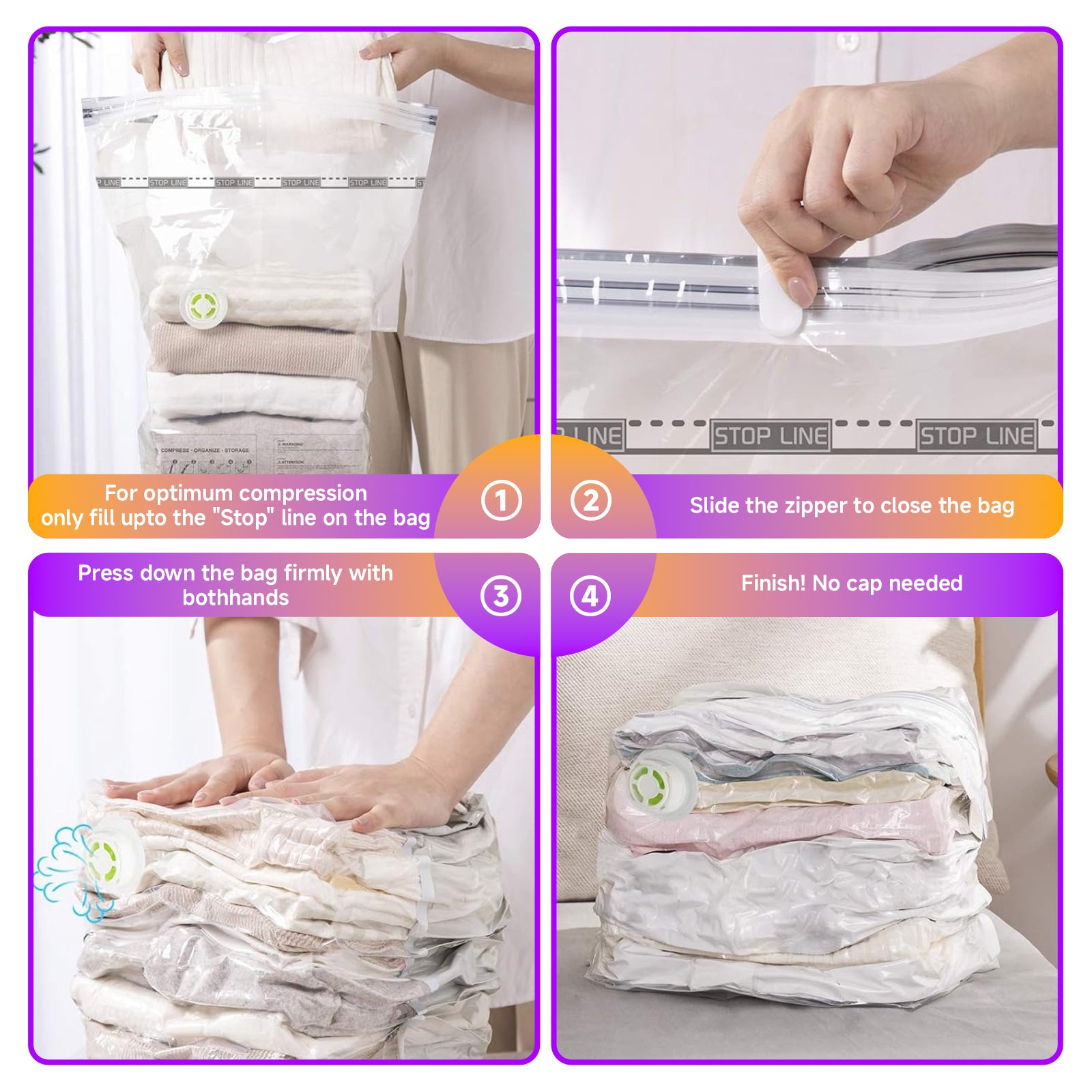 Elegear Cube Vacuum Storage Bag-4 Pack (2 Jumbo + 2 Medium) Extra Large Space Saver Bags, Large Capacity Clothing Storage Bags for Clothes Pillows Comforters Quilts Blankets