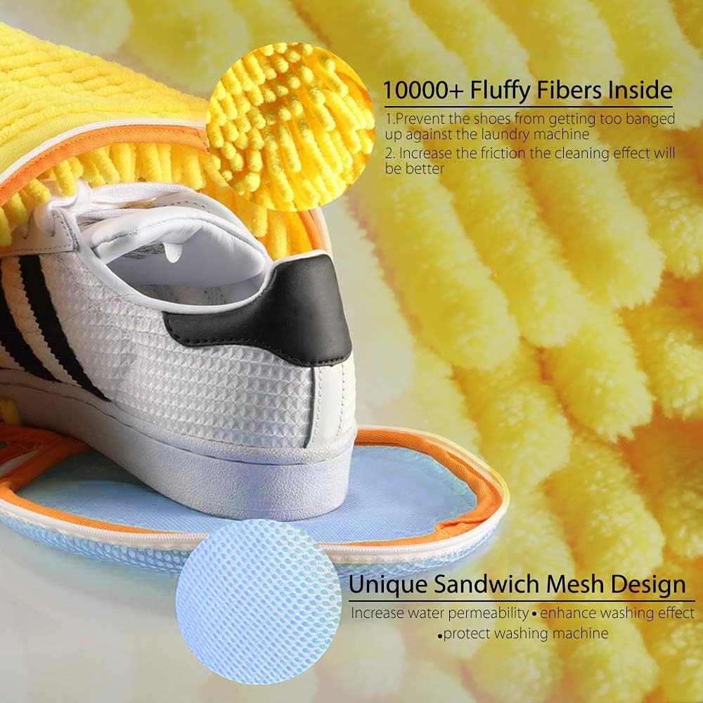 Teletrogy Shoe Washing Machine Bag 2PCS, Reusable Durable Zipper Laundry Bag Shoe Washing Bag for Washer and Dryer, Sneaker Tennis Cleaning Bags, Yellow