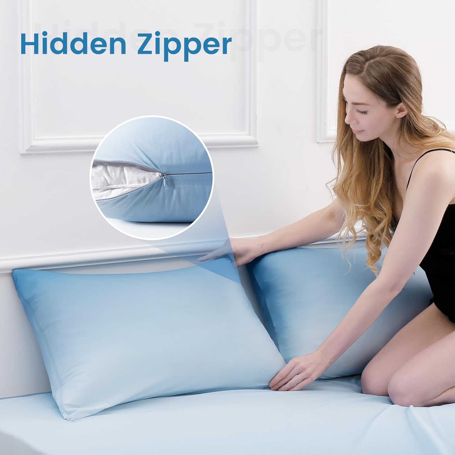 2 Pack Blue Cooling Pillowcases – Breathable, Soft, Skin & Hair Protecting