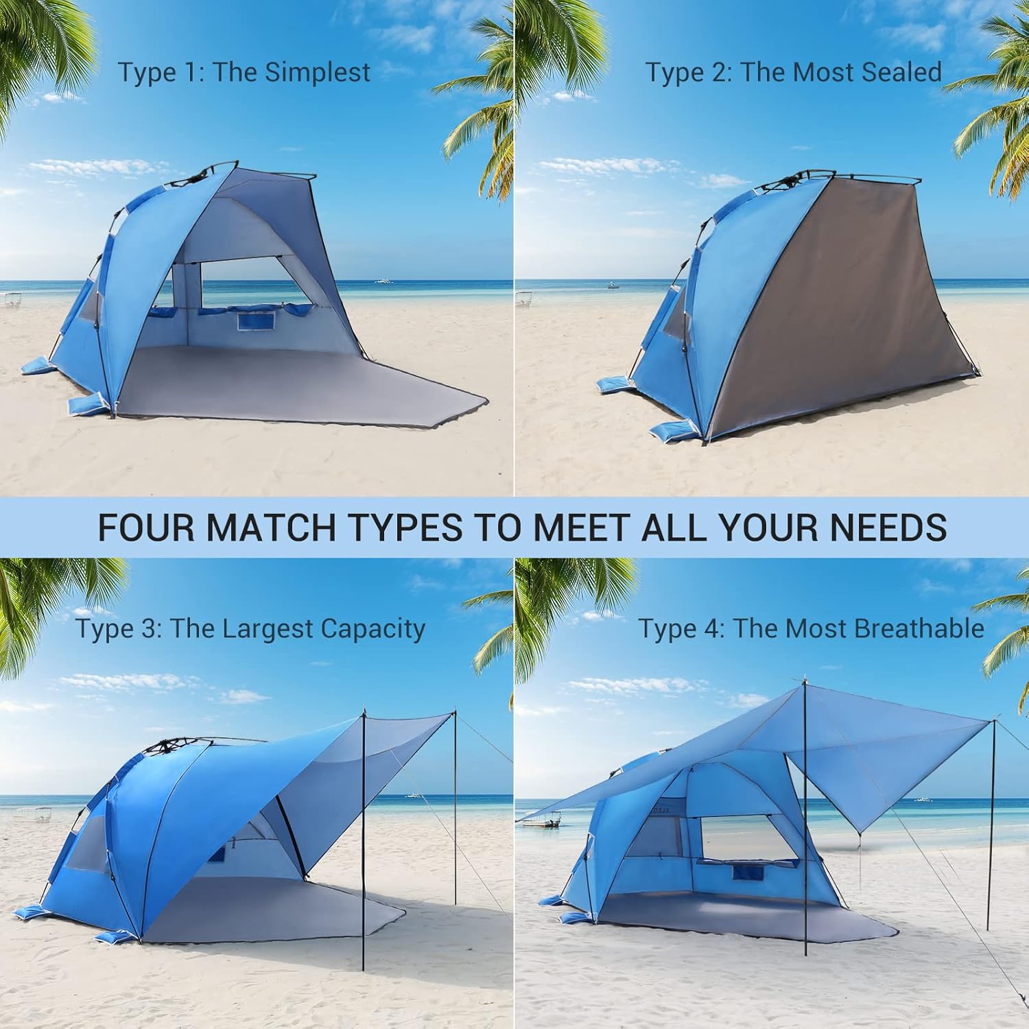 Elegear 4-6 Person Pop-Up Beach Tent with 360° Canopy, UPF 50+ Protection