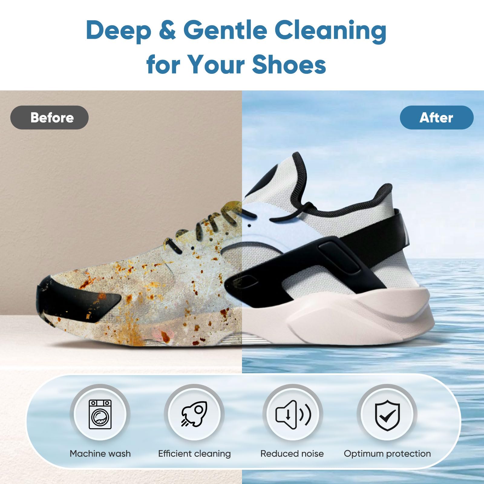 Teletrogy Shoe Washing Machine Bag 2Pack - Reusable Shoe Laundry Bag with Mesh Socks Bag - 360°Deep Protective Cleaning Bags for Sneakers Delicate Footwear - Home Dorm Travel Essentials, White