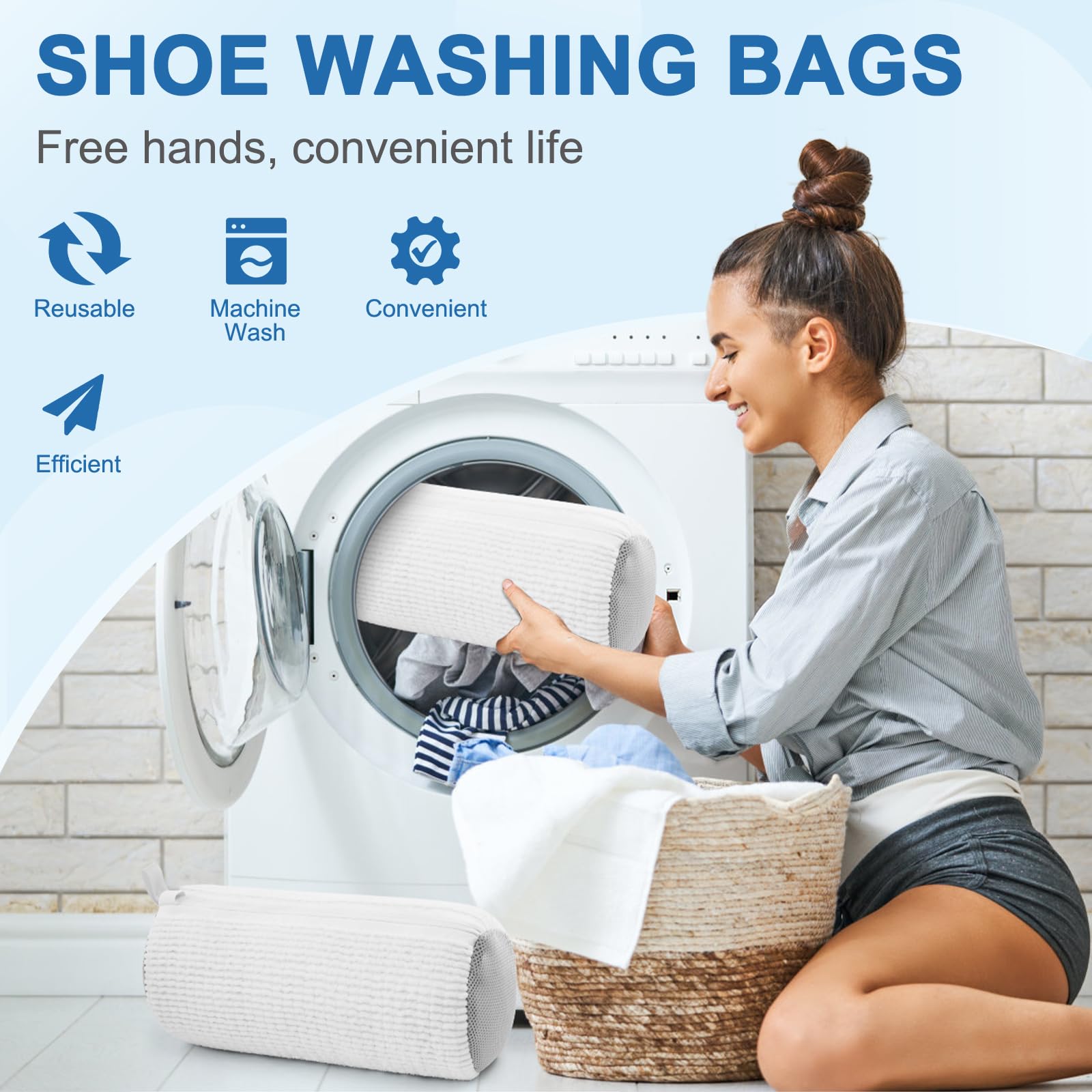 Teletrogy Shoe Washing Machine Bags - Invisible Zipper Side Opening Laundry Bags for Sneakers and All Shoe Sizes (White 2pcs)