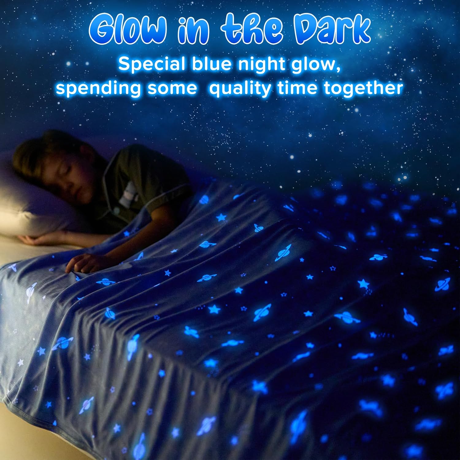Glow-in-the-Dark Cooling Blanket For Kids– Q-Max > 0.5, Double-Sided Color Blue