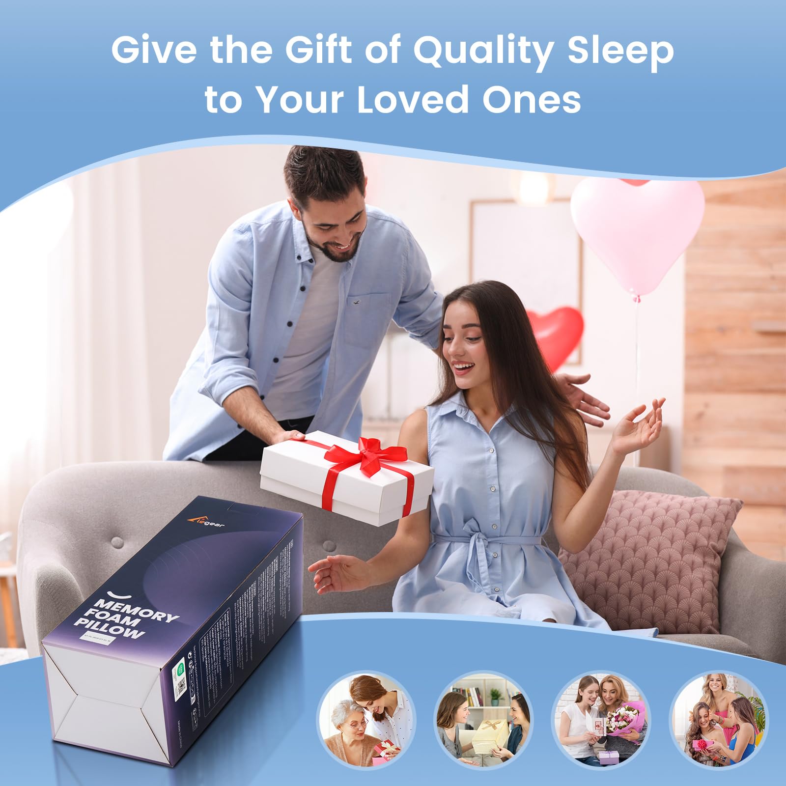 وسادة عنق فوم إليجير للنوم على الجانب أو الظهر، رمادي