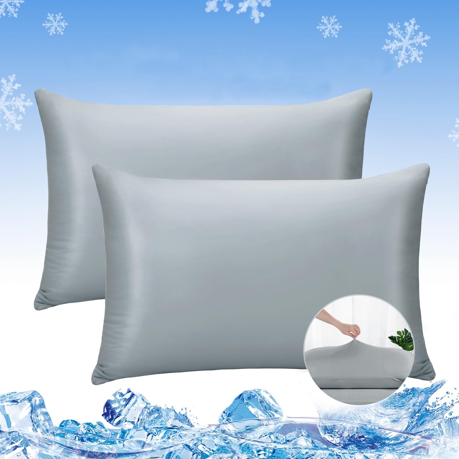 2-Pack Premium Silky Super Cooling Dark Gray Pillowcases – Arc-Chill Extreme Q-Max 0.5