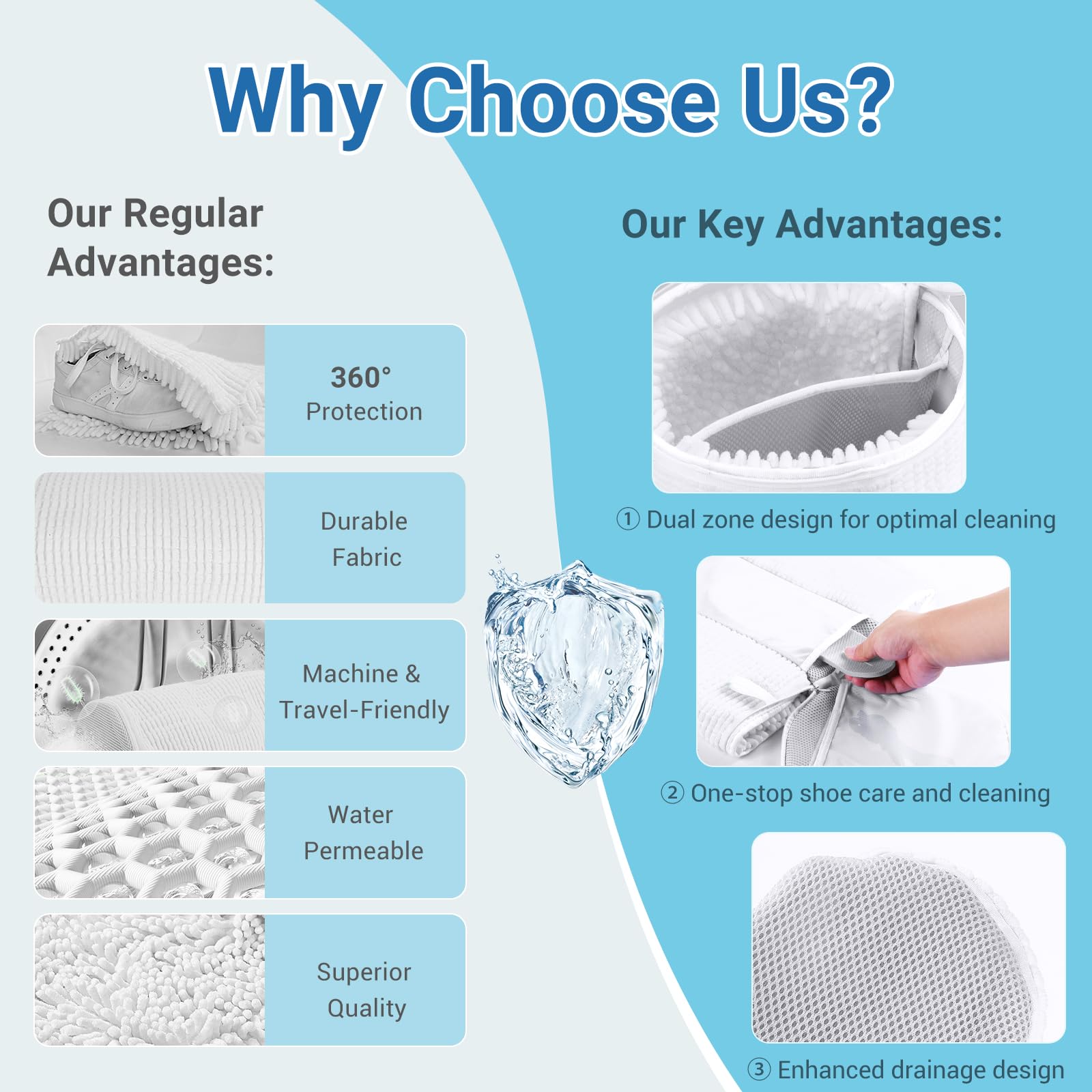 Teletrogy Large Shoe Bag for Washing Machine, Two-Zone Design, 2 Mesh Pockets, One-Step Wash for Complete Cleaning, Durable Invisible Zipper Sneaker Laundry Bag Home Dorm Essentials 9.45" x 13.8"