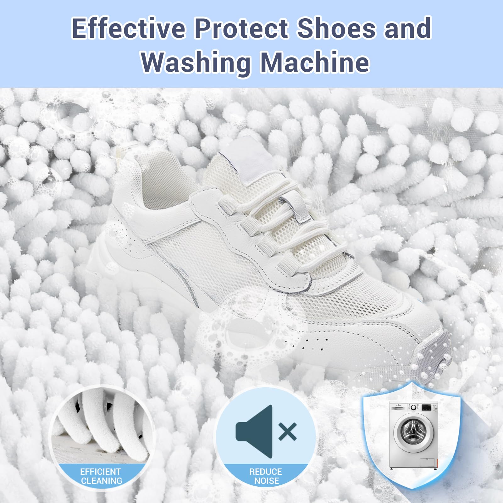 Teletrogy Shoe Washing Machine Bag with 2 Pockets - Wash Laces, Insoles & Socks All-in-One Shoe Laundry Bag for Washer & Dryer, Reusable Sneaker Cleaner Bag for Home Dorm Travel (2Pcs White)