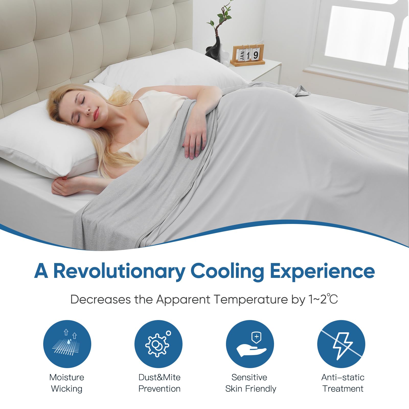 Cooling Blanket – Arc-Chill Q-Max>0.5, Lightweight Bamboo Fiber, Breathable & Soft, All-Season Cool Comfort