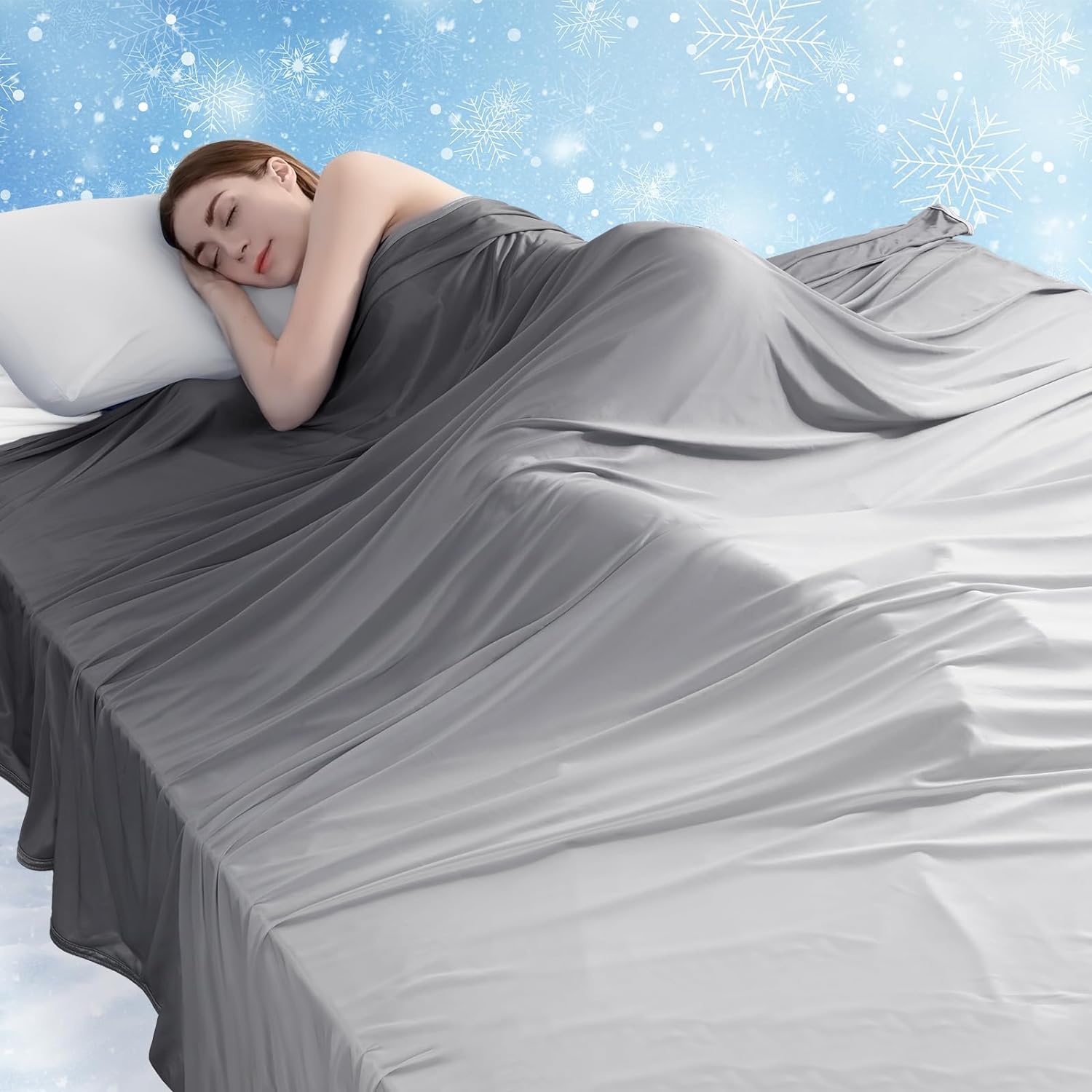 Q-Max > 0.5 Gradient Gray Cooling Blanket – Double-Sided, Breathable & Machine Washable