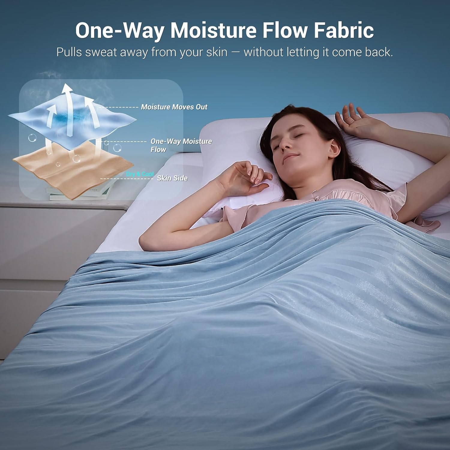 Arc-Chill Cooling Fabric Q-max>0.5 Double-Sided Summer Blanket of Color Blue