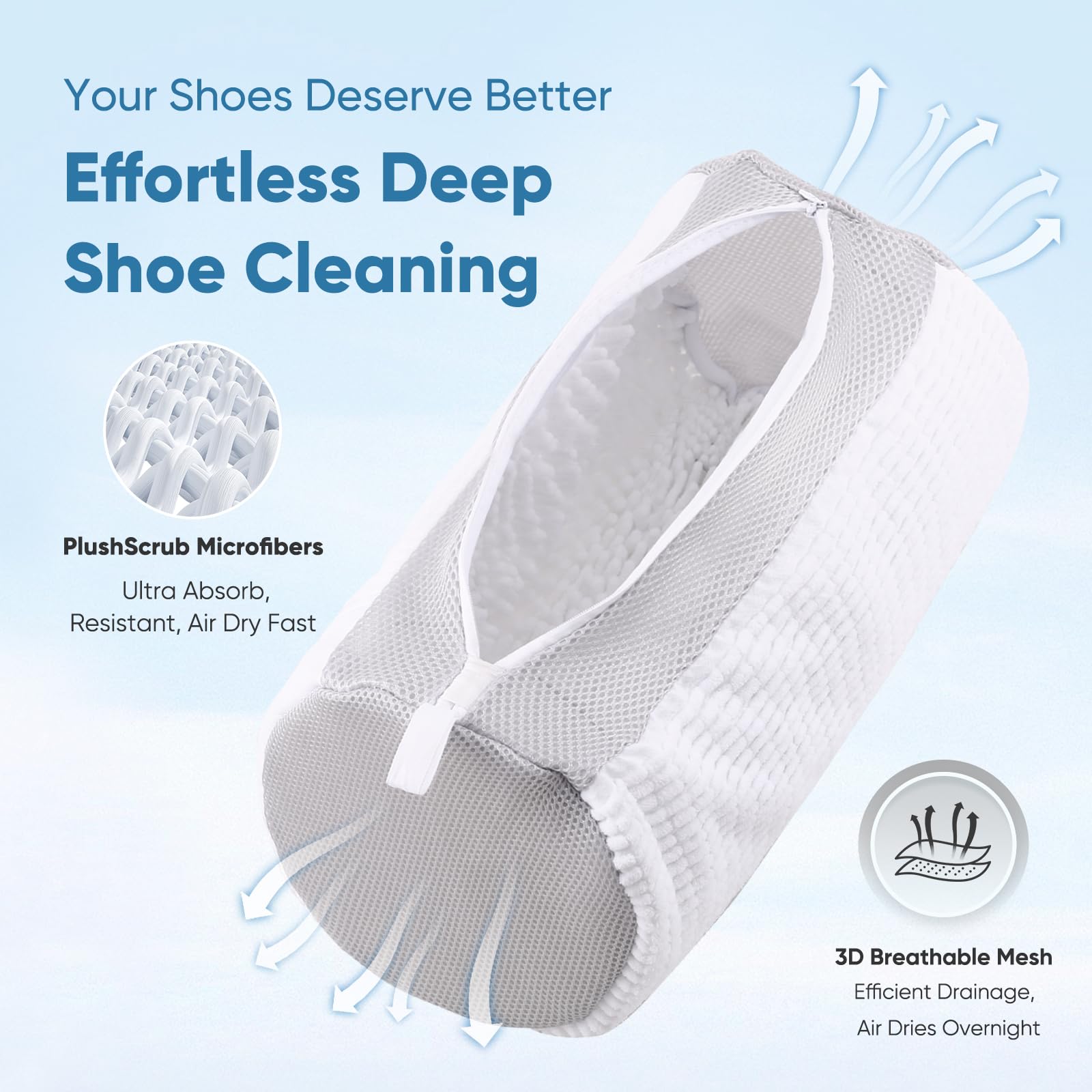 Teletrogy Shoe Washing Machine Bag 2Pack - Reusable Shoe Laundry Bag with Mesh Socks Bag - 360°Deep Protective Cleaning Bags for Sneakers Delicate Footwear - Home Dorm Travel Essentials, White