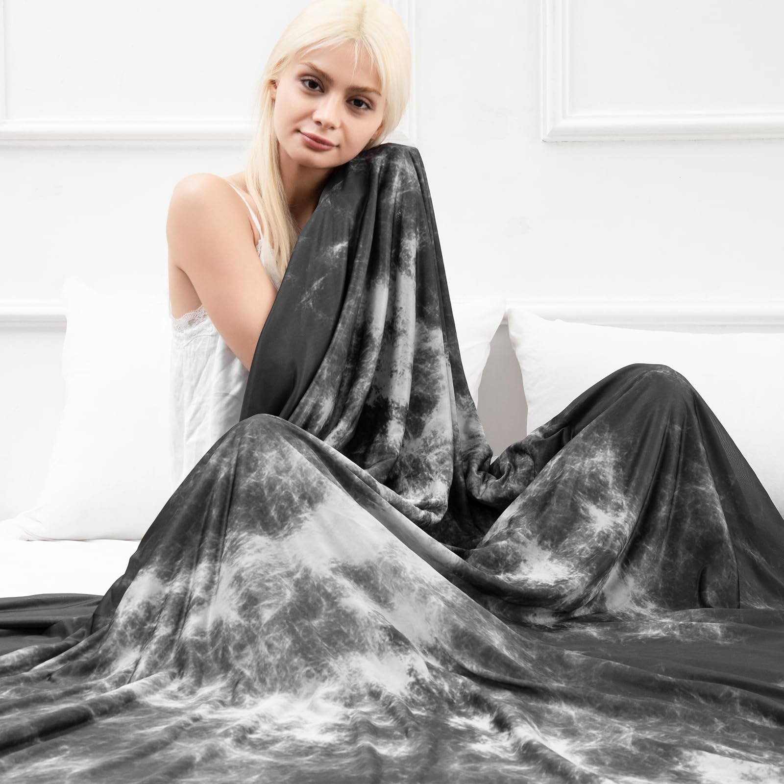 Arc-Chill Tie Dye Cooling Blanket – Q-Max 0.5+ Double-Layer Dual-Sided Cool Touch Blanket for Comfortable Summer Nights-Grey