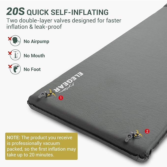 Self Inflating Sleeping Pad, 3.1" Ultra-Thick Memory Foam Camping Pad - elegear-shop