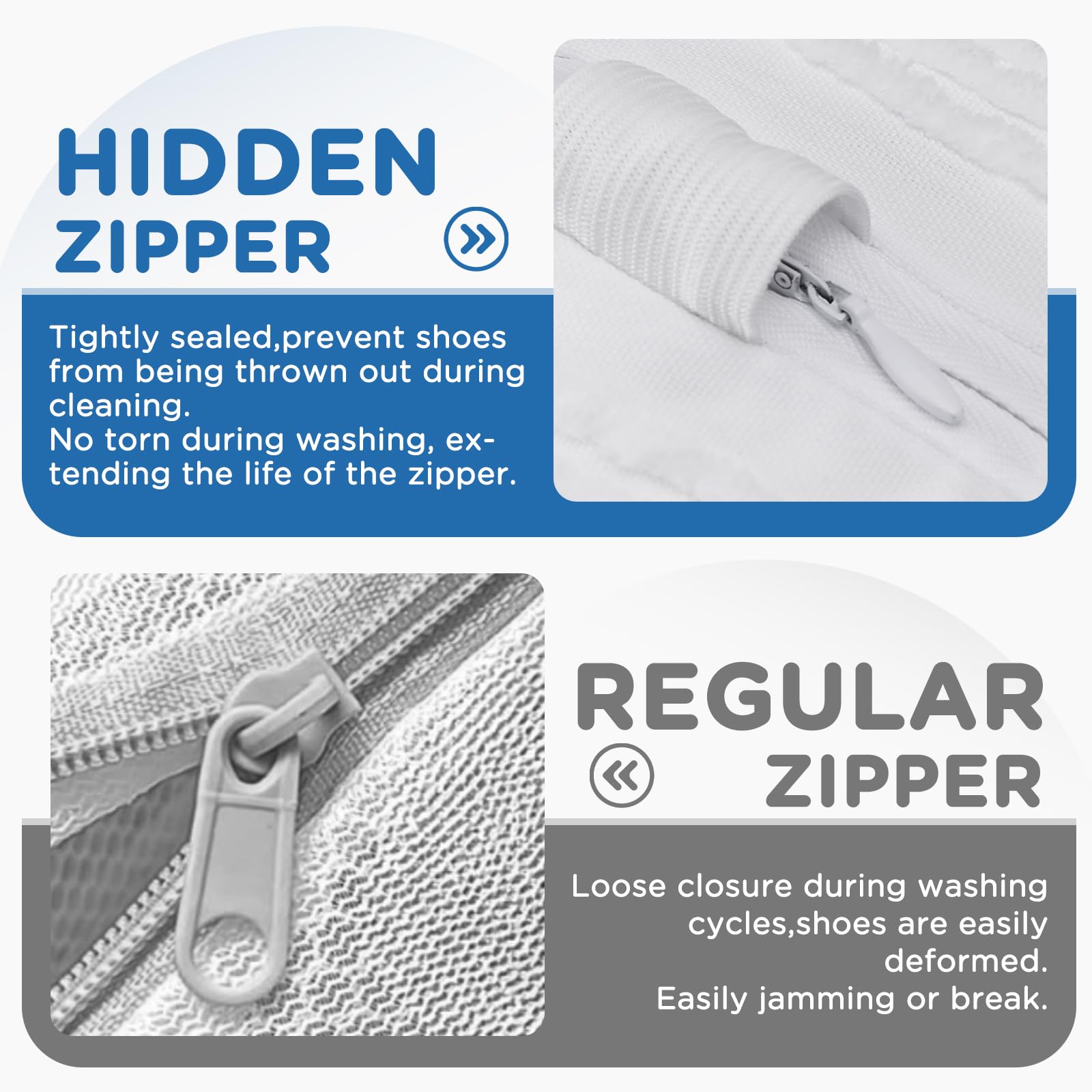 Teletrogy Shoe Washing Machine Bags - Invisible Zipper Side Opening Laundry Bags for Sneakers and All Shoe Sizes (White 2pcs)