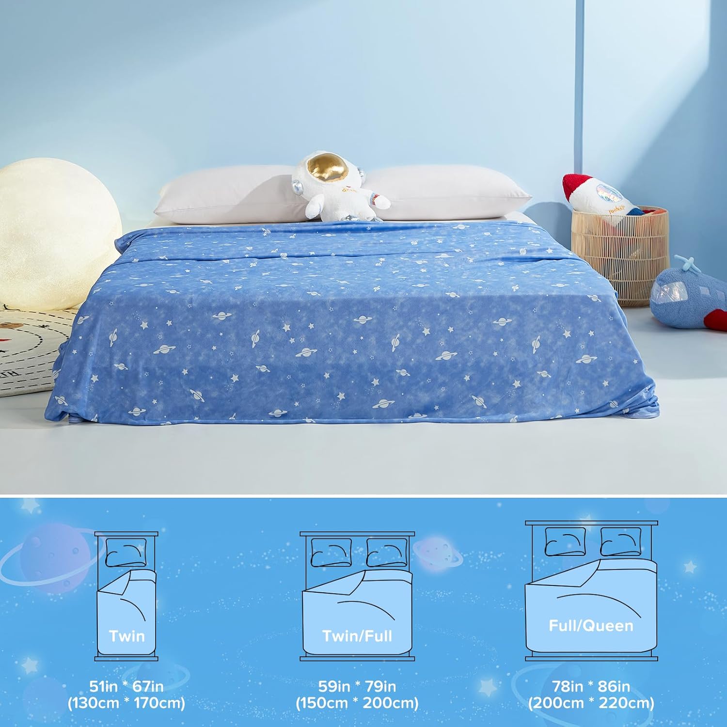 Glow-in-the-Dark Cooling Blanket For Kids– Q-Max > 0.5, Double-Sided Color Blue