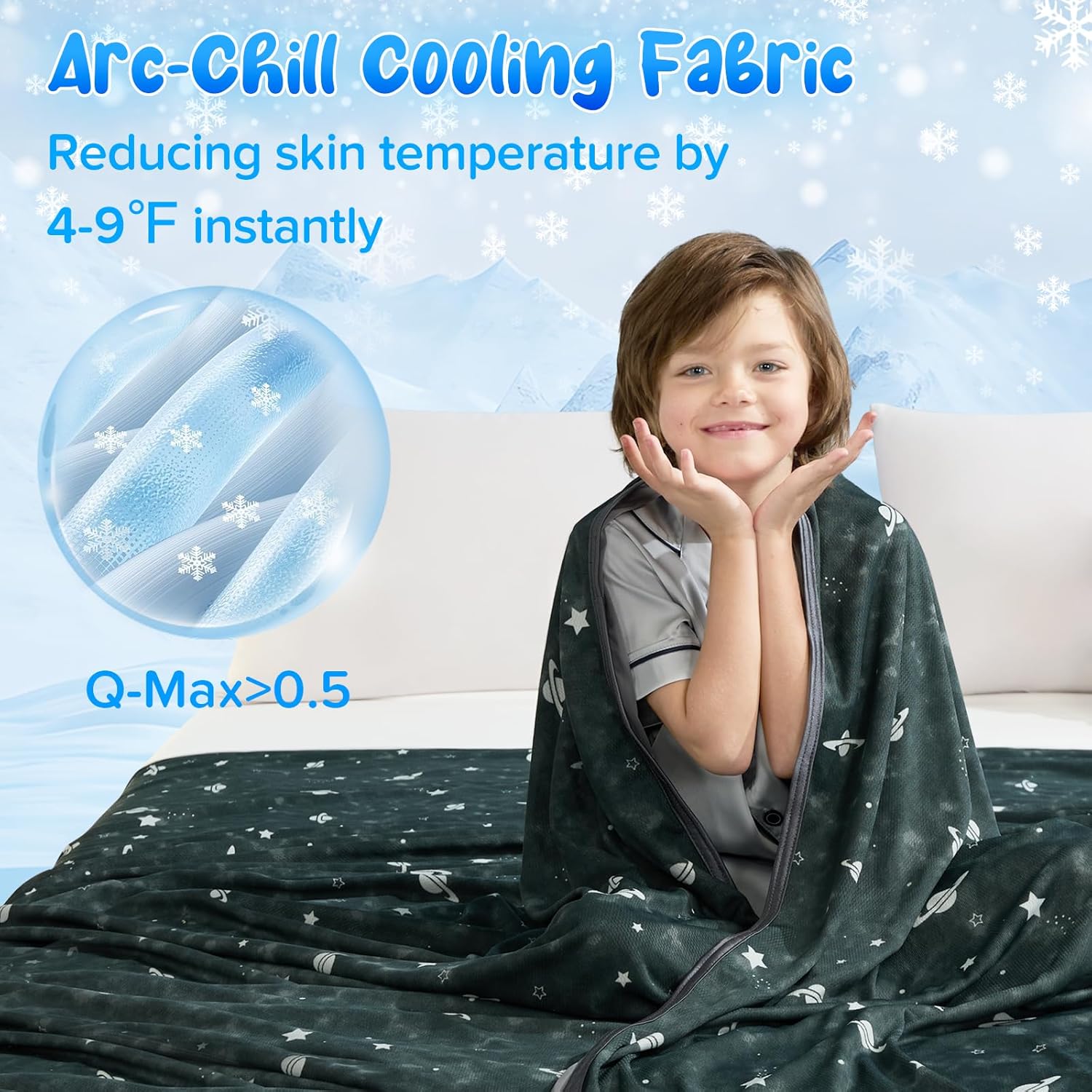 Glow-in-the-Dark Cooling Blanket For Kids– Q-Max > 0.5, Double-Sided Color Black