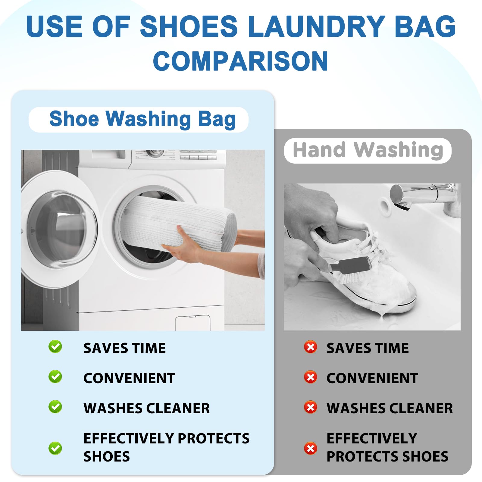 Teletrogy Shoe Washing Machine Bags - Invisible Zipper Side Opening Laundry Bags for Sneakers and All Shoe Sizes (White 2pcs)