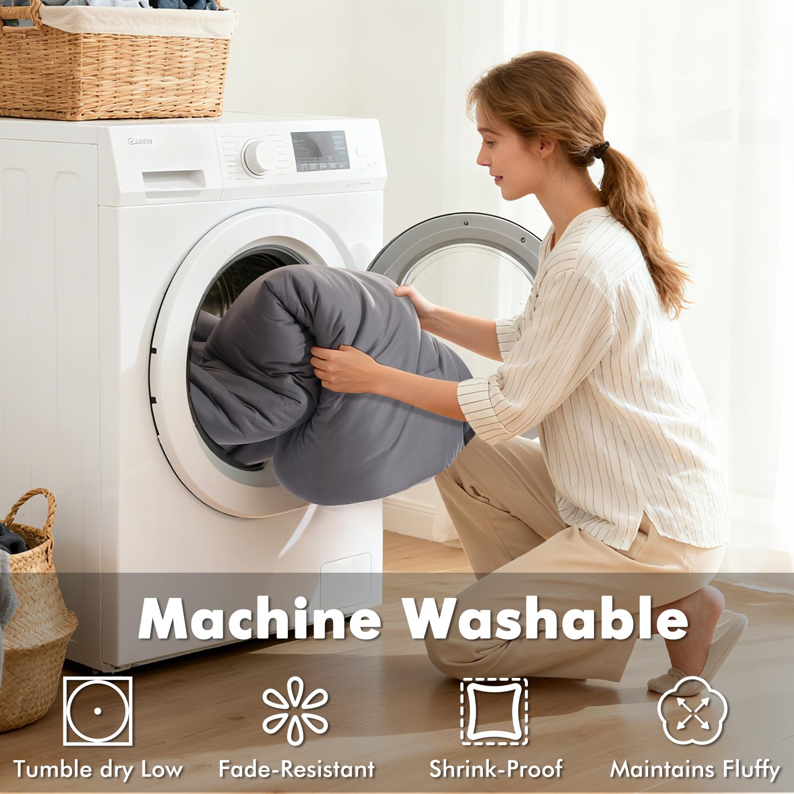 Elegear Comforter Set - Gray, Reversible Ultra-Soft Micro Fleece, PCM Temperature-Regulating, Lightweight All-Season Bedding Set (3 Pieces)