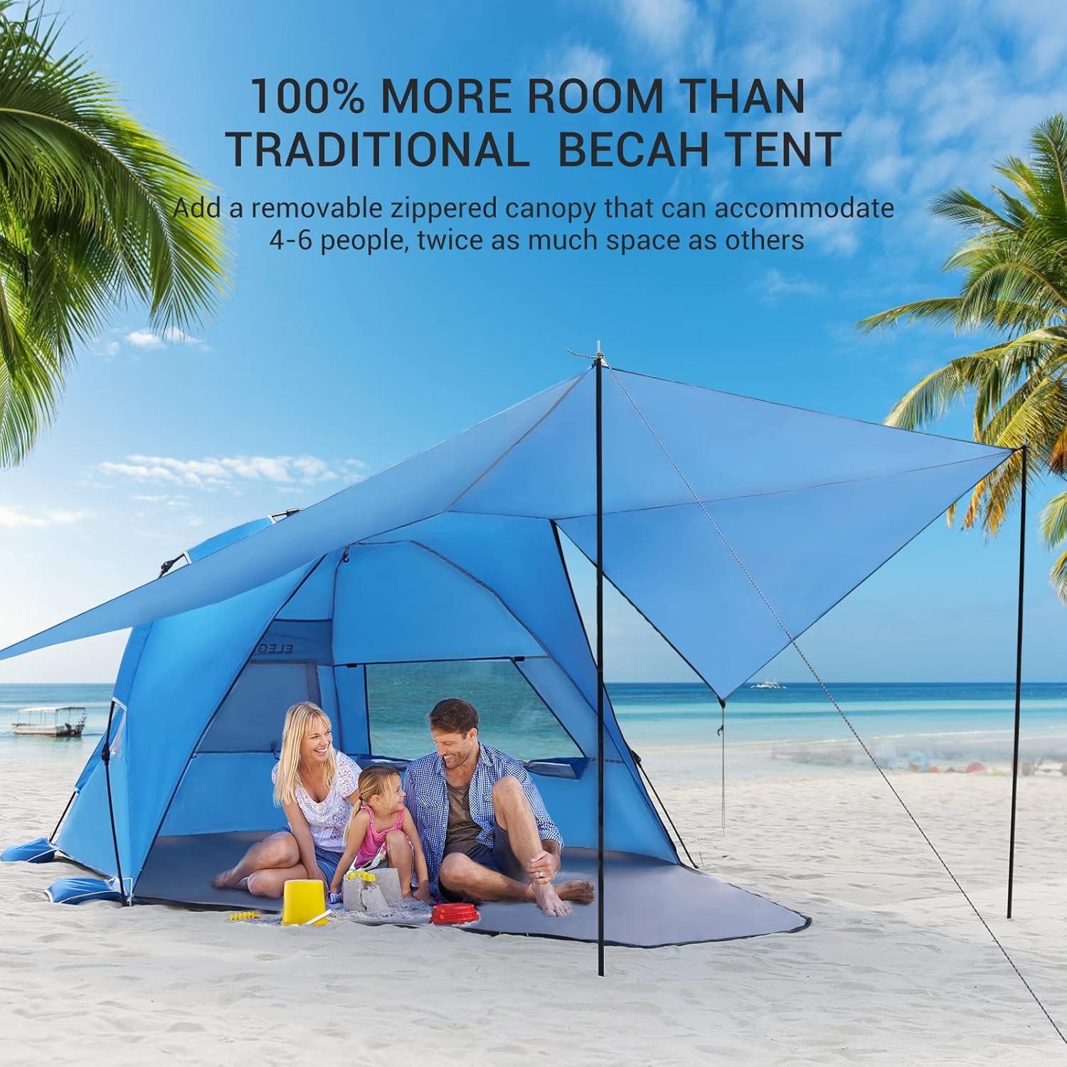 Elegear 4-6 Person Pop-Up Beach Tent with 360° Canopy, UPF 50+ Protection