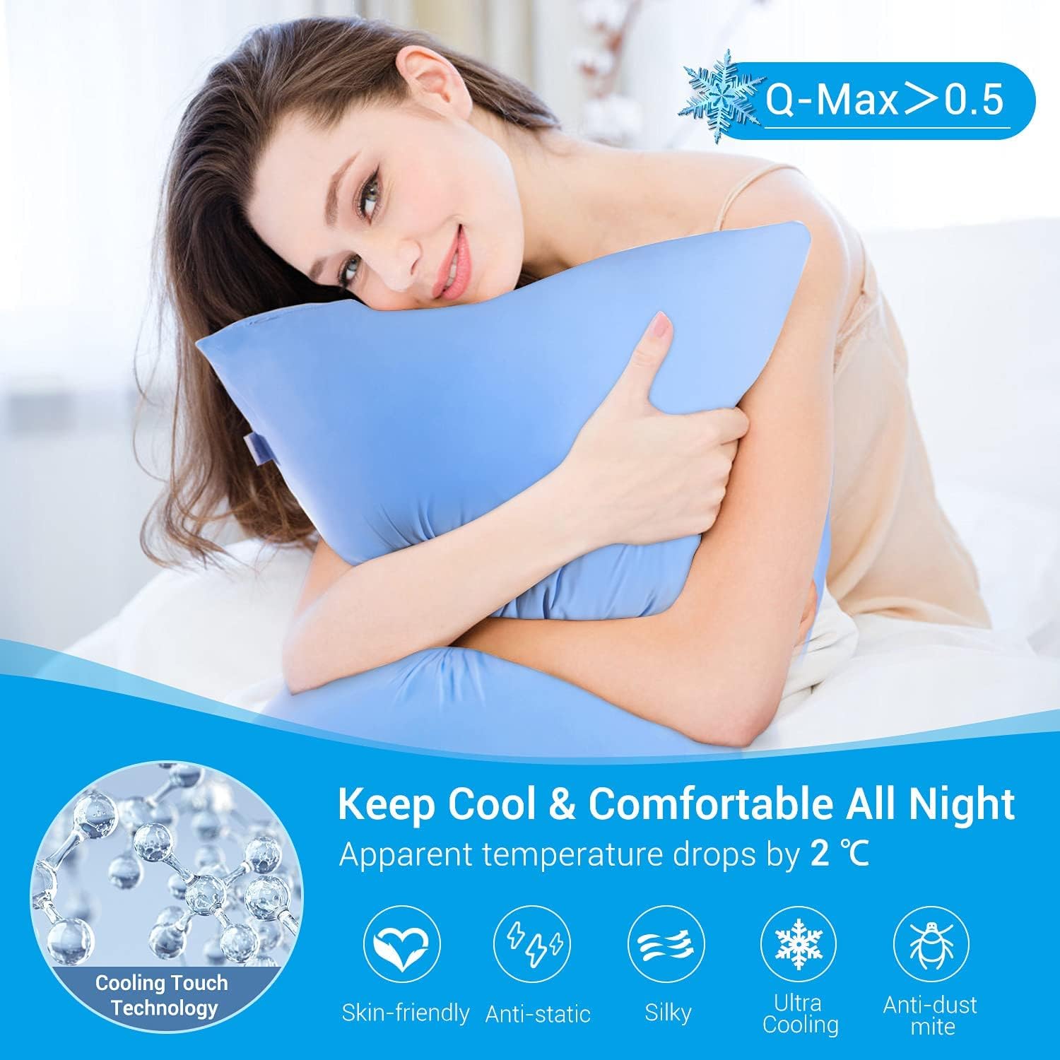 Premium Seidige Super Kühlende Kissenbezüge Arc-Chill Extreme Q-Max 0,5 von 2er Pack