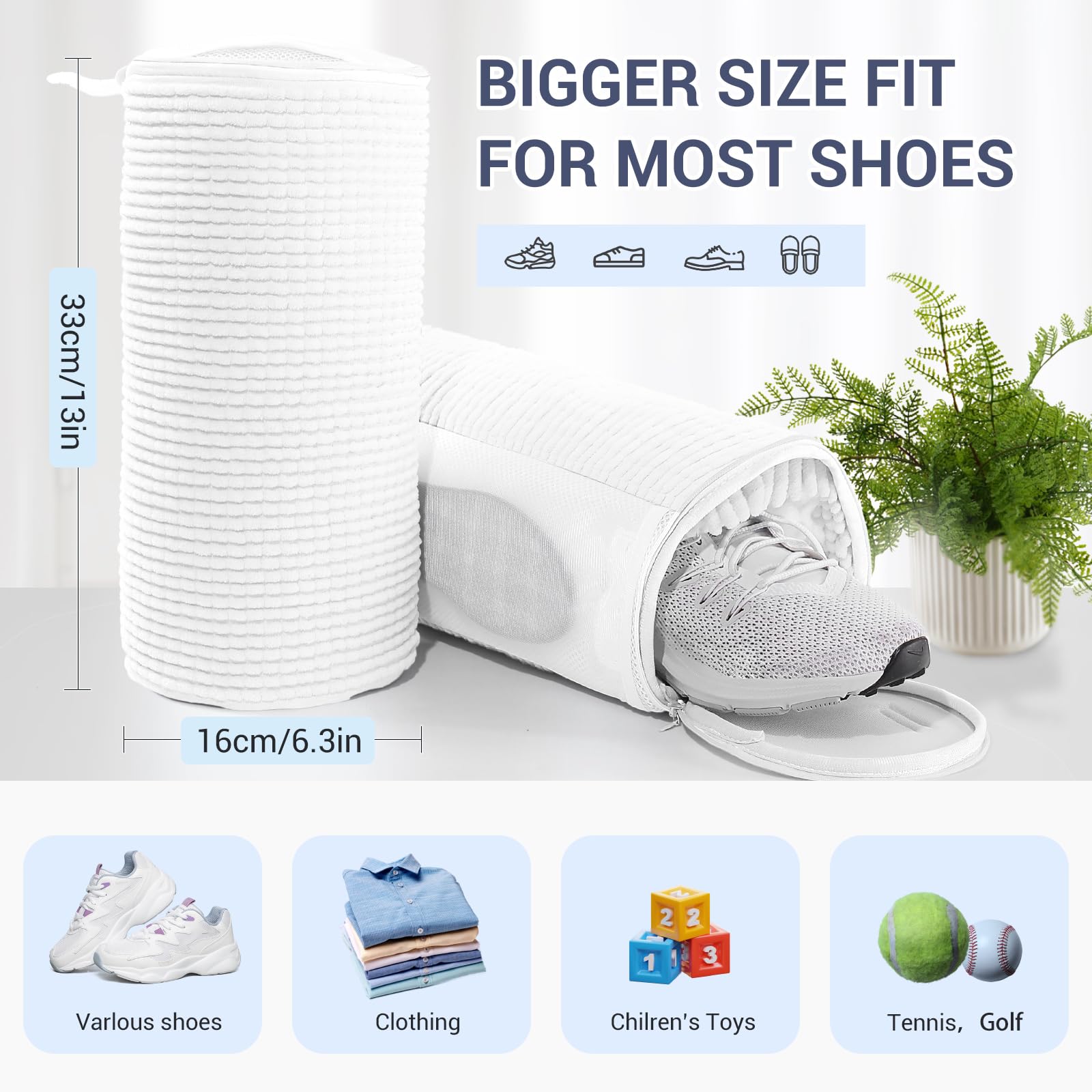 Teletrogy Shoe Washing Machine Bag with 2 Pockets - Wash Laces, Insoles & Socks All-in-One Shoe Laundry Bag for Washer & Dryer, Reusable Sneaker Cleaner Bag for Home Dorm Travel (2Pcs White)