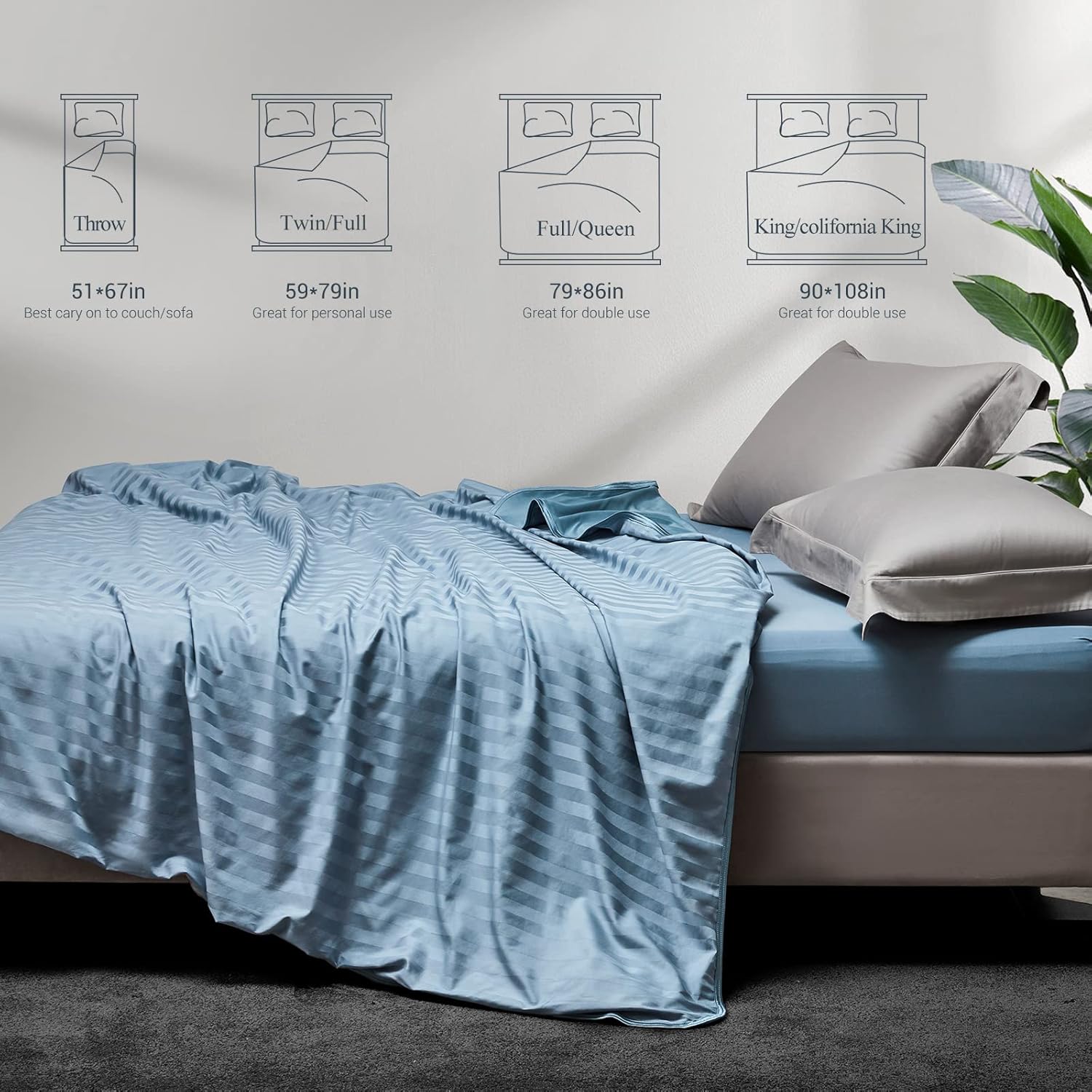 Arc-Chill® Cooling Fabric Q-max>0.5 Double-Sided Summer Blanket of Color Blue