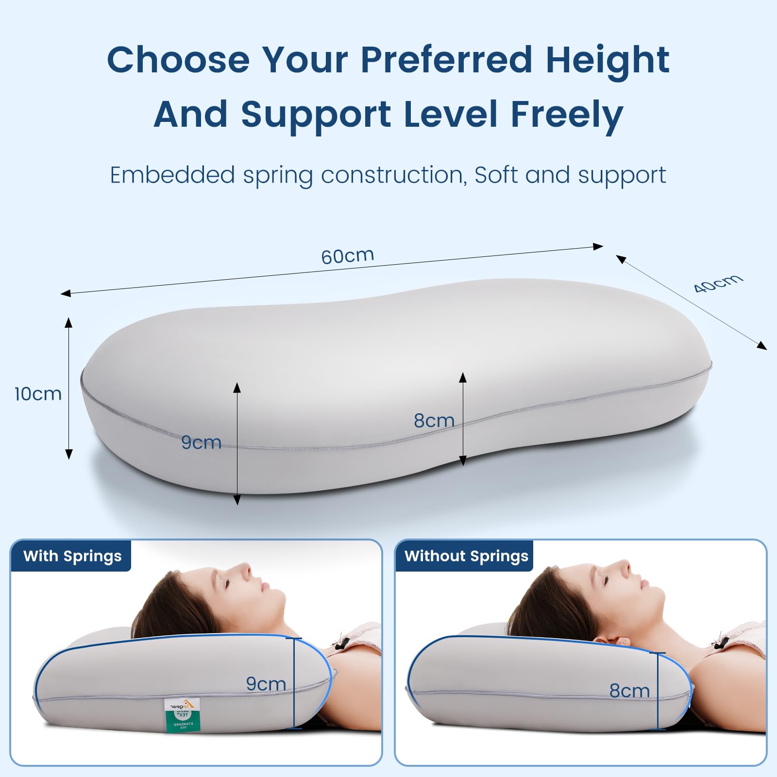 وسادة عنق فوم إليجير للنوم على الجانب أو الظهر، رمادي