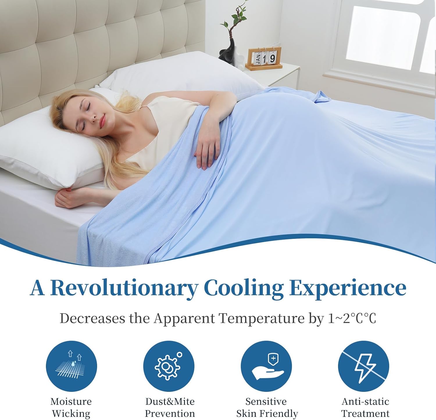 Elegear Cool Fiber Q-Max 0.4 Double-Sided Ice Silk Cooling Blanket – Lake Blue