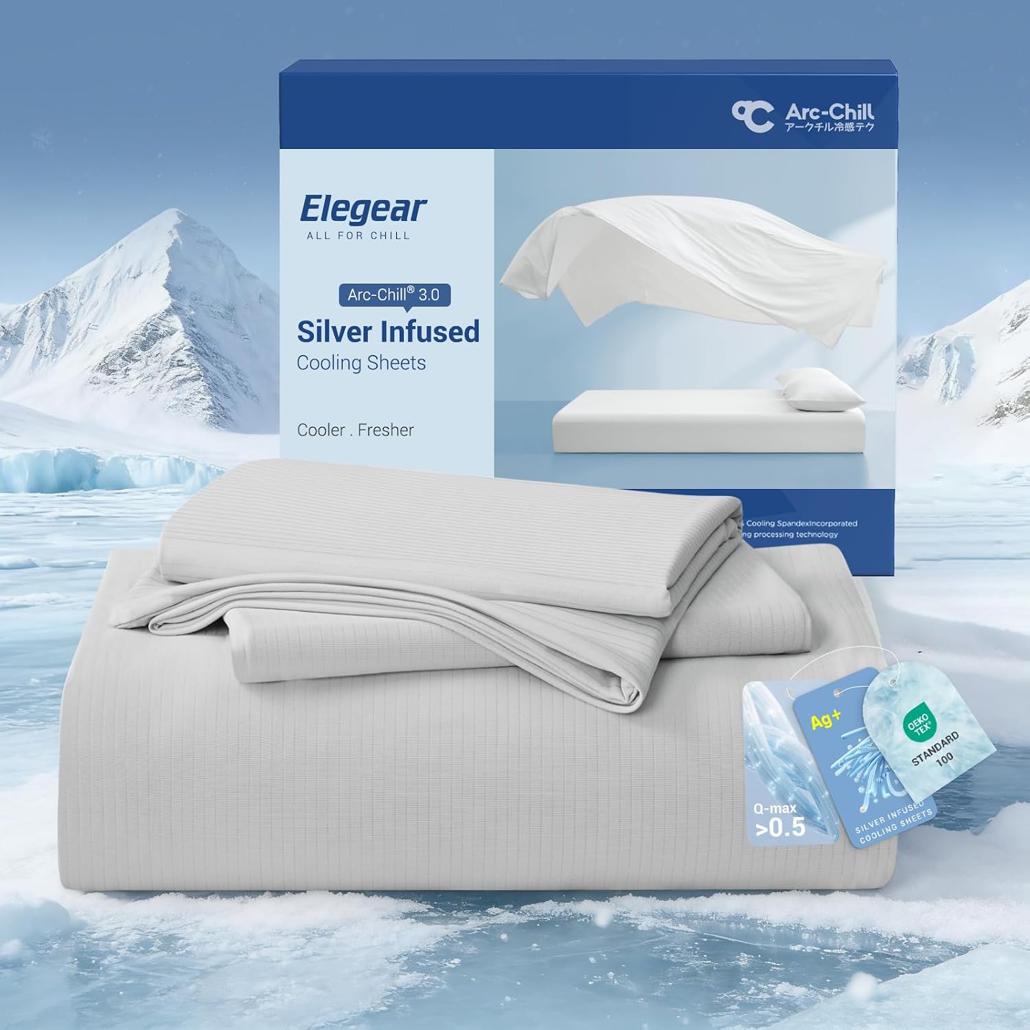 Elegear Silver-Infused Cooling Sheets – Breathable & Fresh Bedding for Hot Sleepers, King Size 4-Piece Set