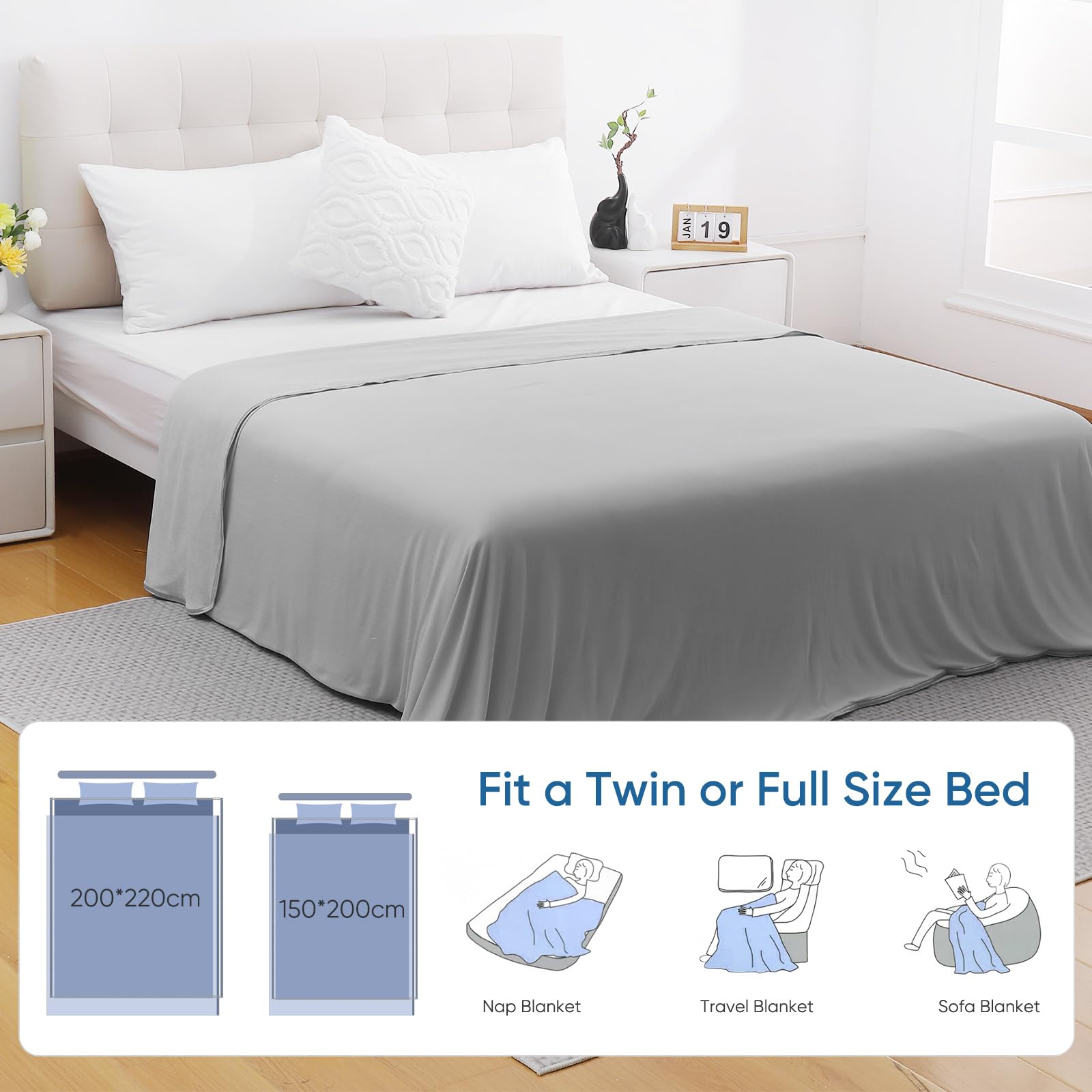 Cooling Blanket – Arc-Chill Q-Max>0.5, Lightweight Bamboo Fiber, Breathable & Soft, All-Season Cool Comfort