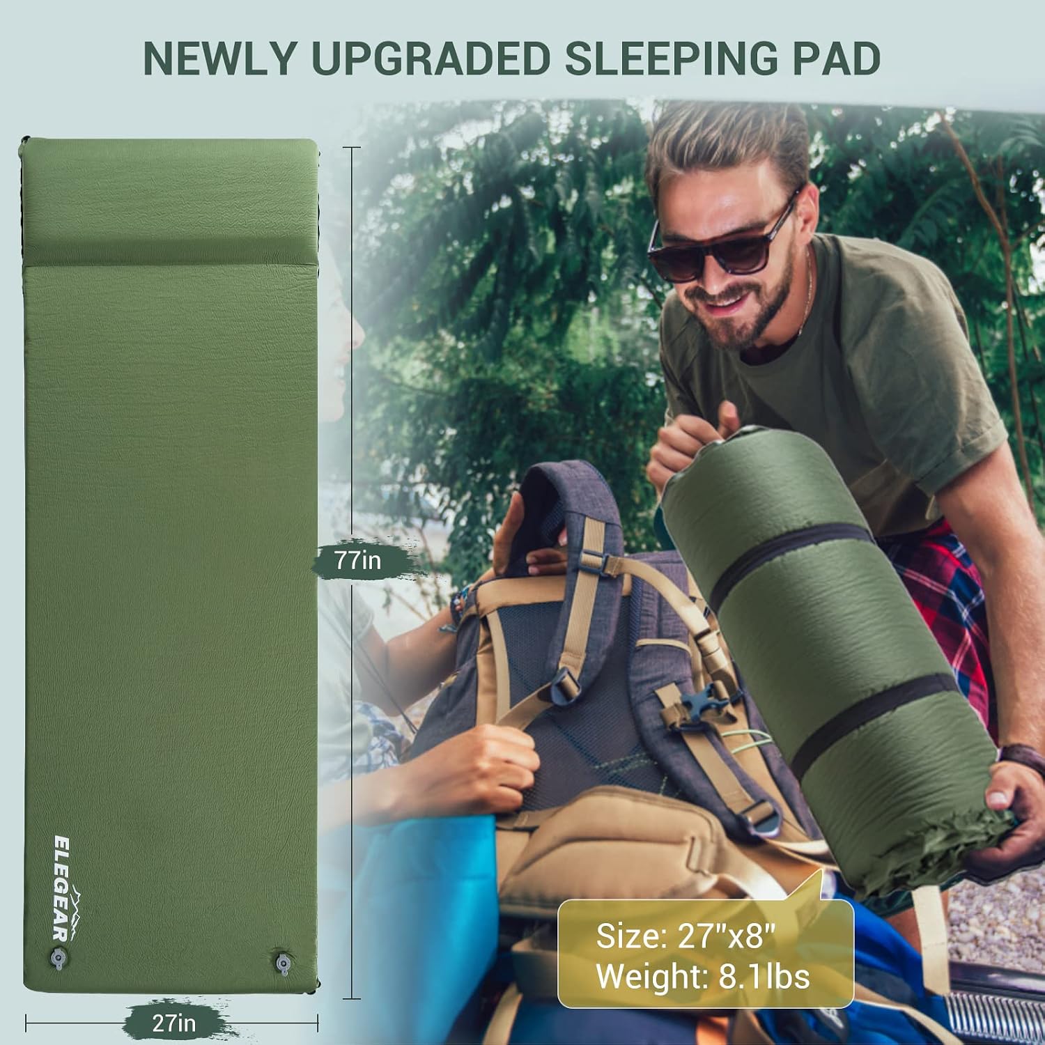 Self Inflating Sleeping Pad, 3.1" Ultra-Thick Memory Foam Camping Pad
