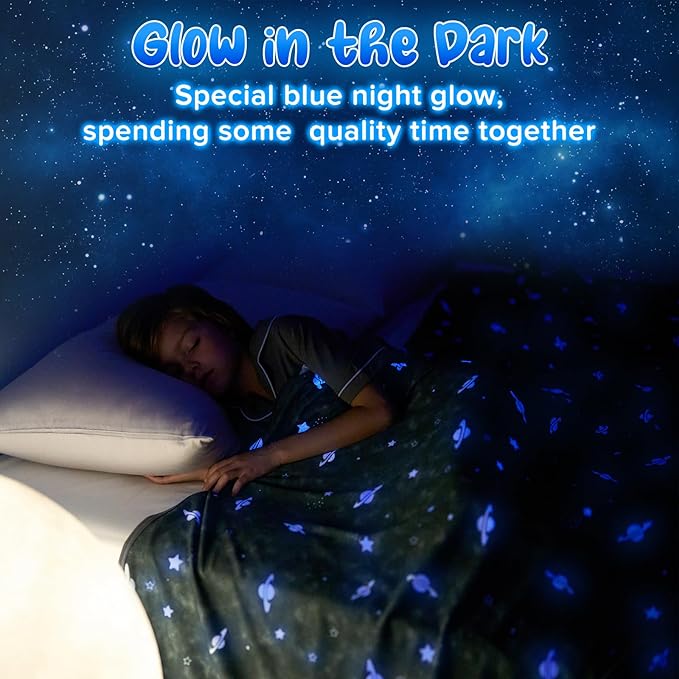 Glow-in-the-Dark Cooling Blanket For Kids– Q-Max > 0.5, Double-Sided Color Black