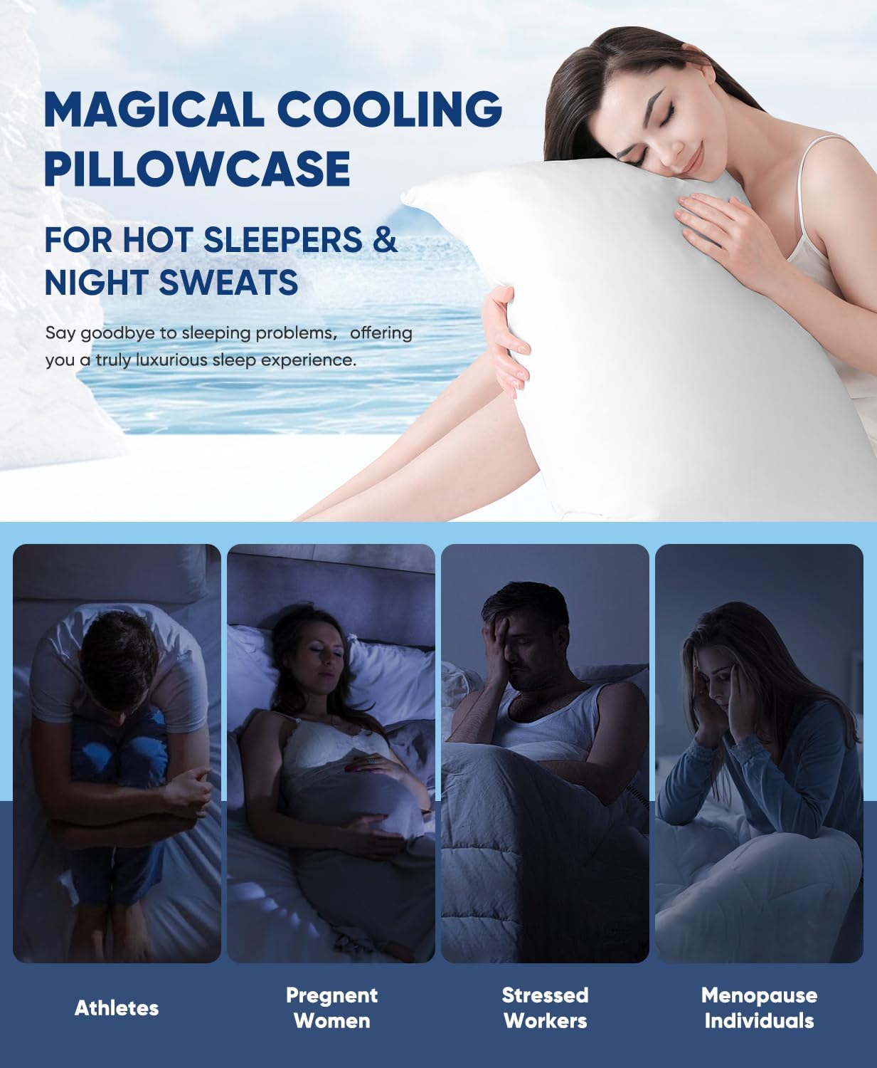 2-Pack Cooling Pillowcases – Q-Max >0.5 Arc-Chill, Anti-Static, Hidden Zipper, Color White