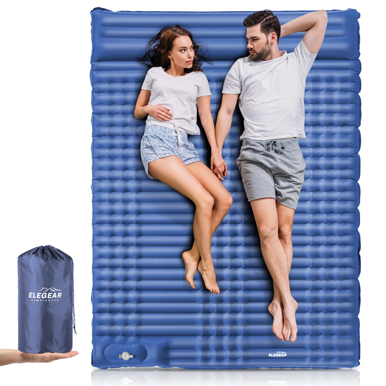 camping mat Double Sleeping Pad for Camping, Ultralight Self Inflating Camping Pad for 2 Person, Dark Blue