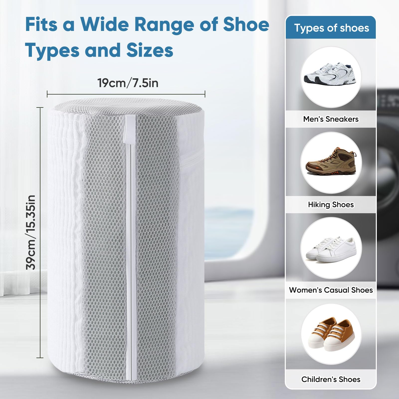 Teletrogy Shoe Washing Machine Bag 2Pack - Reusable Shoe Laundry Bag with Mesh Socks Bag - 360°Deep Protective Cleaning Bags for Sneakers Delicate Footwear - Home Dorm Travel Essentials, White