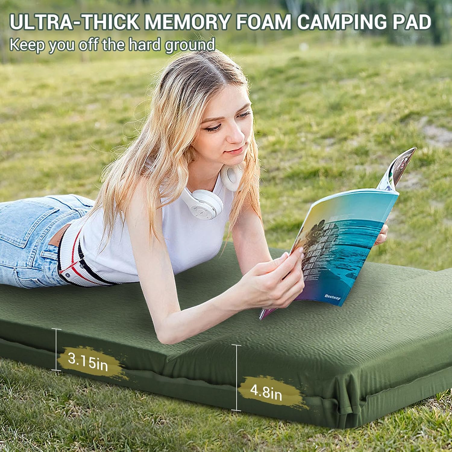 Self Inflating Sleeping Pad, 3.1" Ultra-Thick Memory Foam Camping Pad