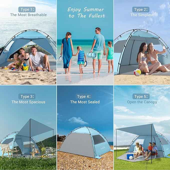 Elegear Beach Tent with 360° Removable Canopy, 4-6 Person Pop Up Sun Shade Shelter