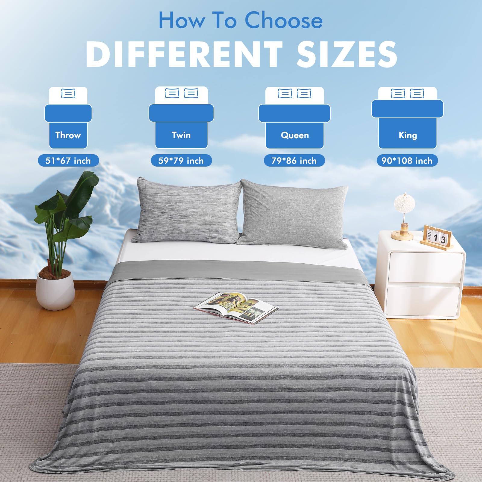 Elegear Dual-Sided Cooling Blanket –Striped Design, Arc-Chill Q-Max > 0.5, Grey