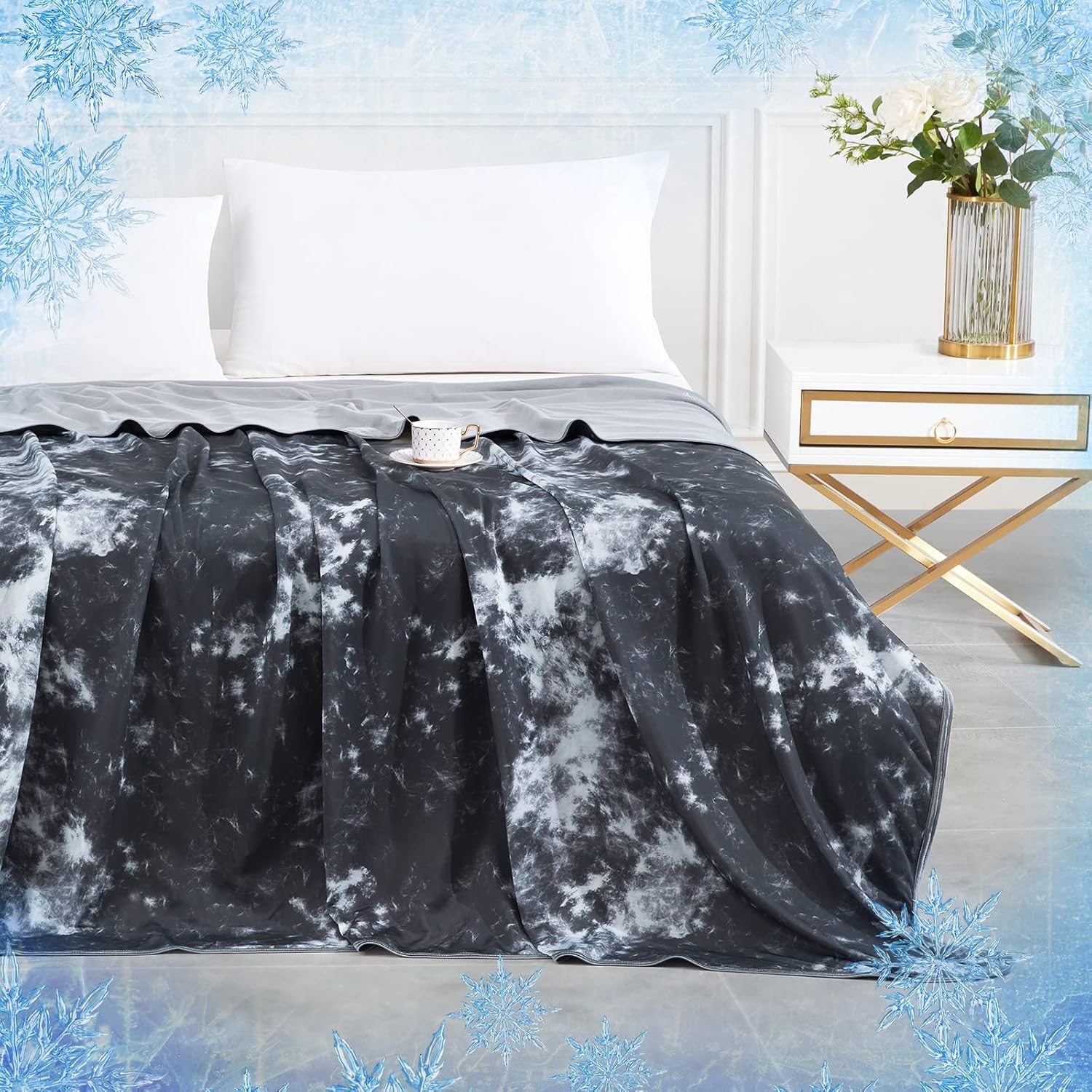 Elegear Tie-Dye Cooling Blanket – Q-Max > 0.5, Double-Sided & Stylish Color Black