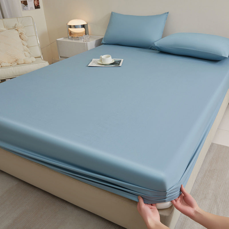 Bedding Set – Solid Color Fitted Sheet & 2 Pillowcases, Full-Cover Mattress Protector for Single Beds & Dorms