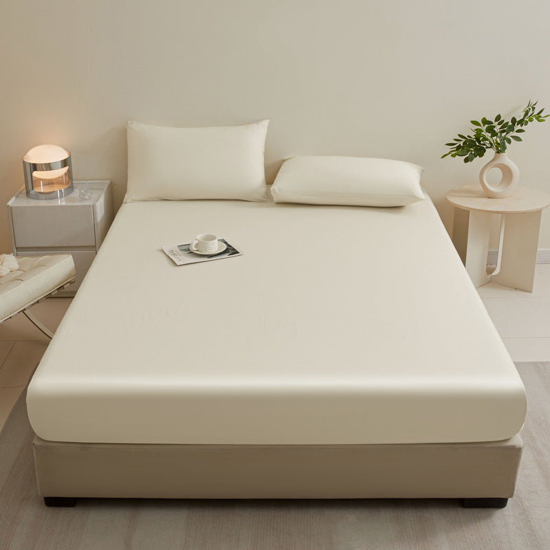 Bedding Set – Solid Color Fitted Sheet & 2 Pillowcases, Full-Cover Mattress Protector for Single Beds & Dorms