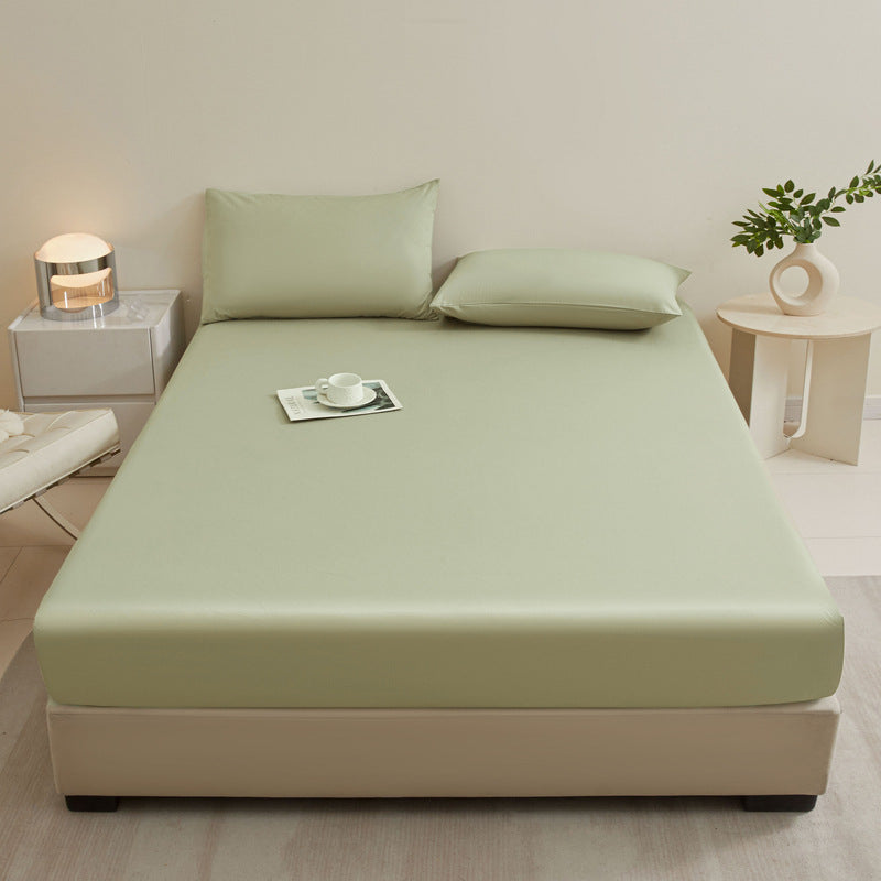 Bedding Set – Solid Color Fitted Sheet & 2 Pillowcases, Full-Cover Mattress Protector for Single Beds & Dorms