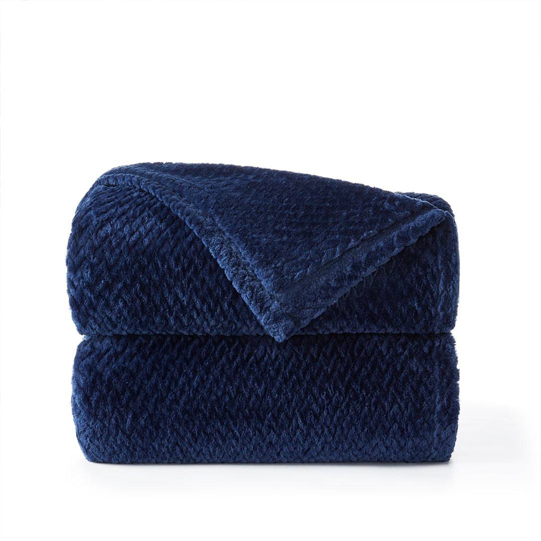 Fleece Throw Super Soft Blanket with Innovative Weaving Process (3 SIZE) Blue
