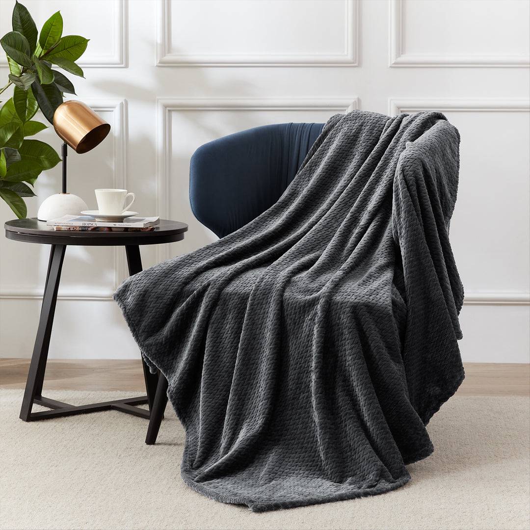 Fleece Throw Super Soft Blanket with Innovative Weaving Process (3 SIZE) Blue