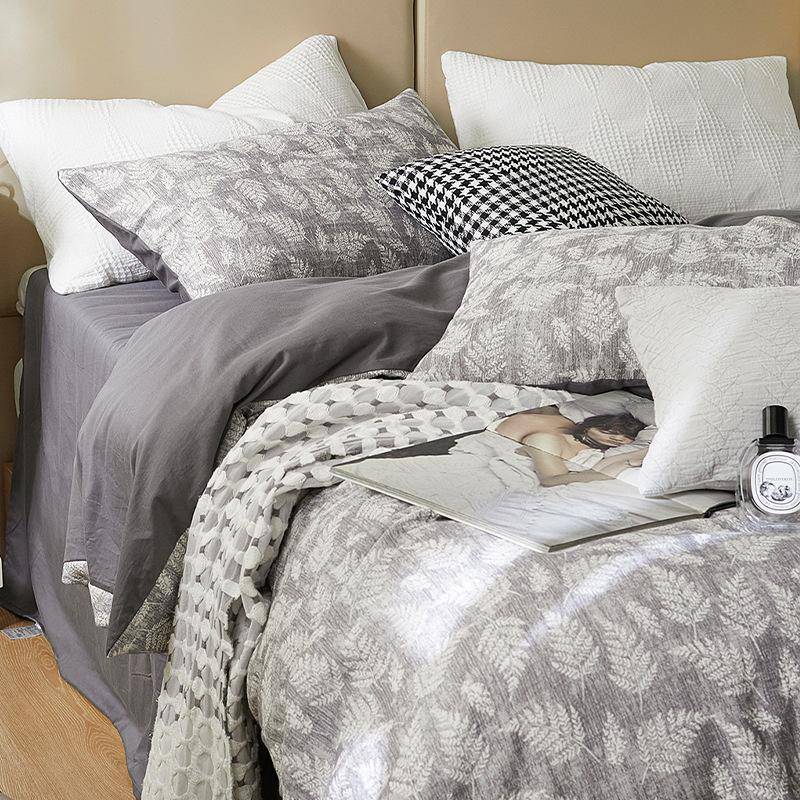 ৪-পিস জাপানি এয়ার লেয়ার গজ ফ্যাব্রিক ডাবল-লেয়ার সফট কটন জ্যাকোয়ার্ড বেডিং সেট, D020