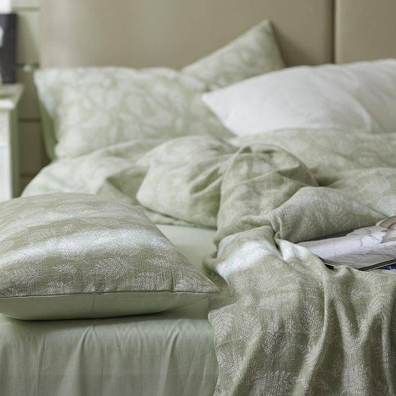 ৪-পিস জাপানি এয়ার লেয়ার গজ ফ্যাব্রিক ডাবল-লেয়ার সফট কটন জ্যাকোয়ার্ড বেডিং সেট, D020